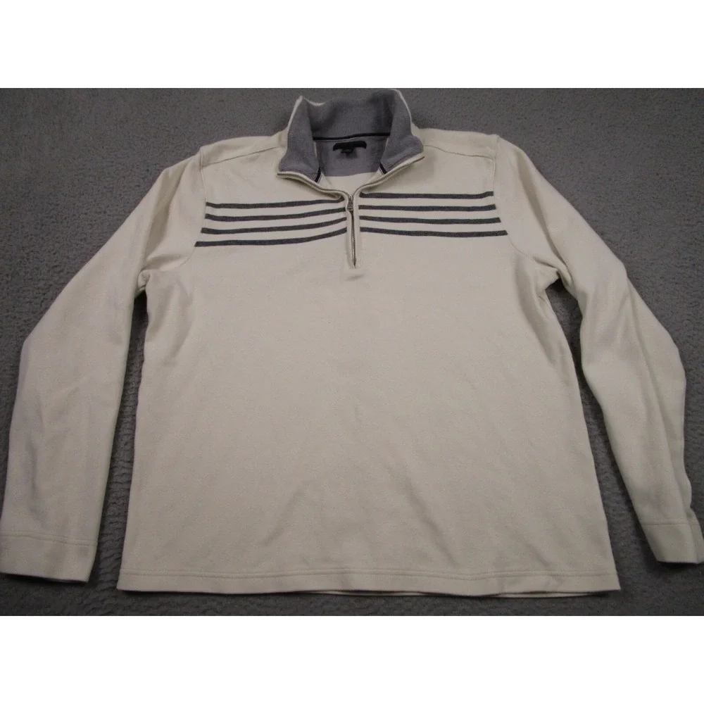 Banana Republic Sweater Mens XL Beige Preppy Casual Stripes Long Sleeve 1/4 Zip